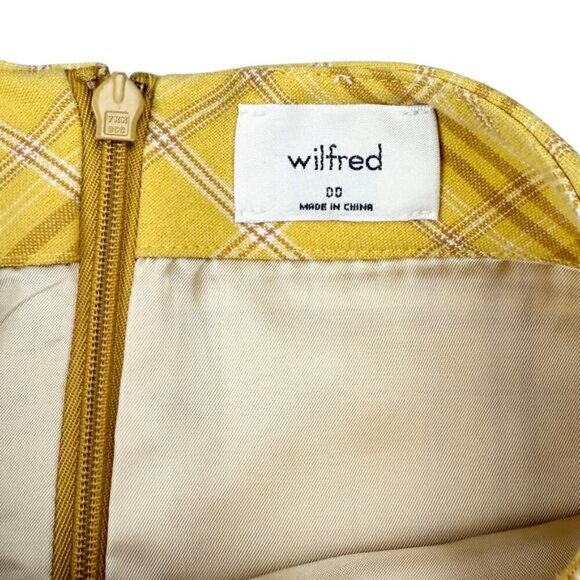 WILFRED Aritzia Renee Plaid Mini Skirt Sz 00 Yellow - Picture 5 of 7